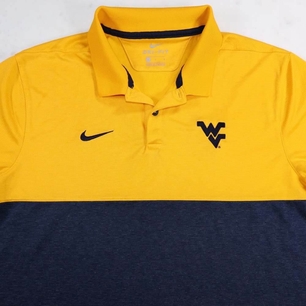 Nike West Virginia Mountaineers Dri-Fit Polo Mens Large Yellow Navy Blue WVU